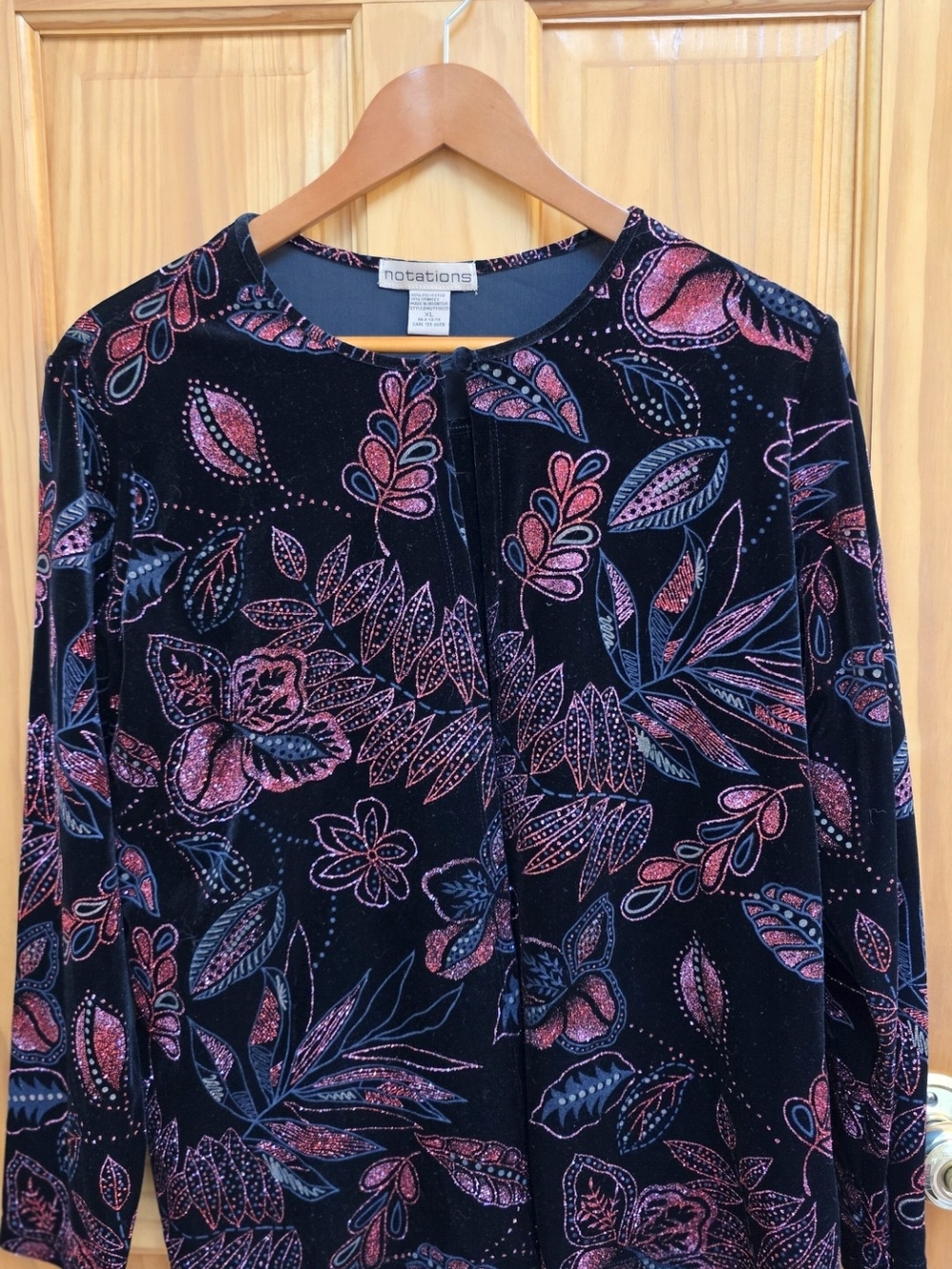 Notations Black Velvet Floral Blazer Type with Pink & Blue Accents